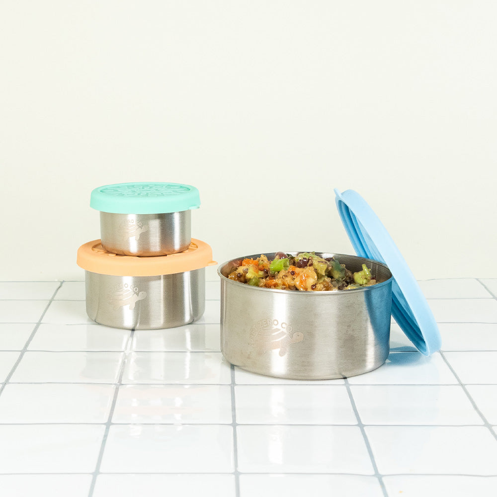 Stainless Steel Round Food Containers With Summer Salad