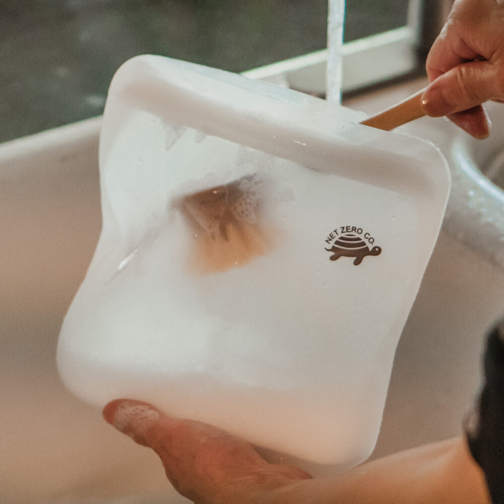 Hand washing medium Silicone Zip Sealer with plant based cleaning brush.