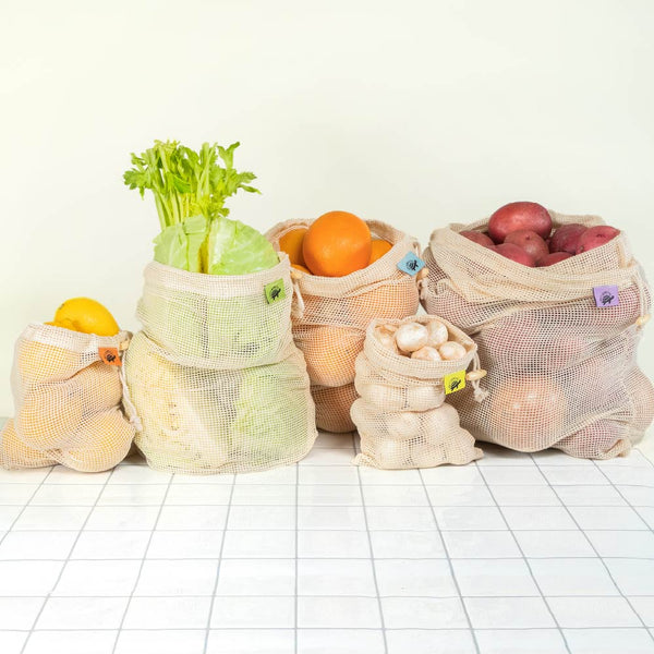 Wabjtam [4 Pack] Premium Mesh Grocery Bags, Reusable Produce Bags