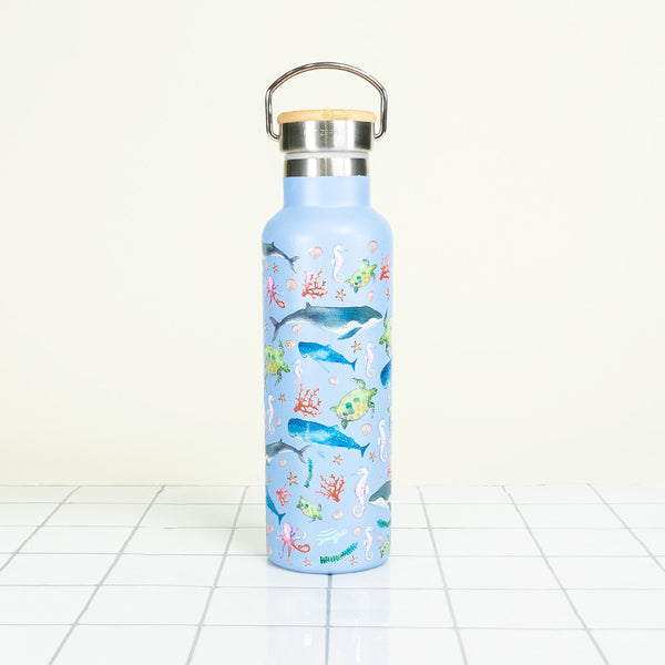 Double Wall Insulated Water Bottle - With Handle & Bamboo Lid – Net Zero Co.